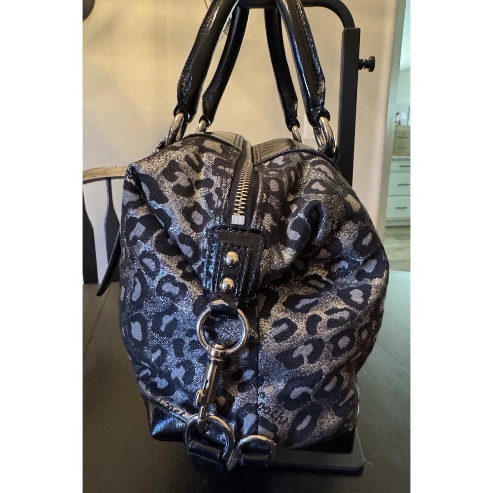 Coach Ashley Ocelot Lurex Satchel Handbag Metallic Silver Black F15520 Y2K - Picture 7 of 12